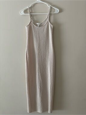 H&M Cream Textured Midi Slip Dress